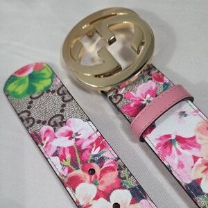Gucci Blooms Floral Belt Pink Gold GG Buckle